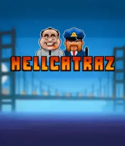 Dive into the thrilling world of the Hellcatraz game by Relax Gaming, featuring a cartoonish prisoner and a guard with the infamous Alcatraz prison and San Francisco skyline in the background. This graphic depicts the light-hearted escapade of an escape-themed game, ideal for players looking for a unique slot experience, offering a entertaining adventure. 